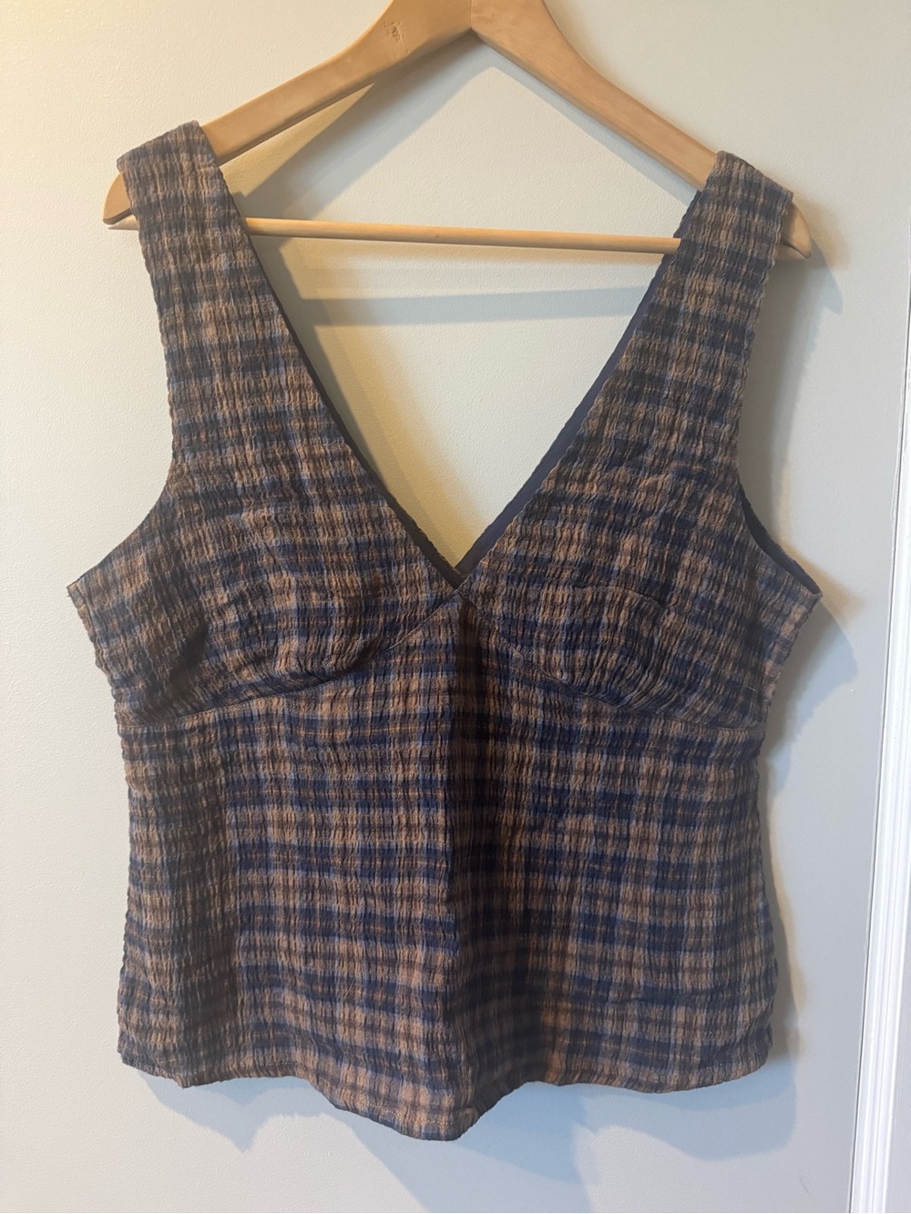 Afends Brown & Navy Plaid V-Neck Camisole